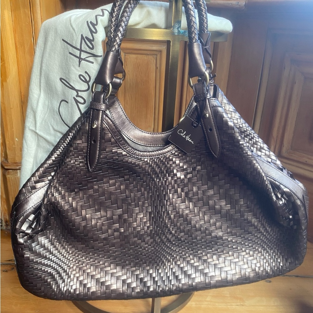 Cole Haan Brown Shoulder Bag with Woven Design